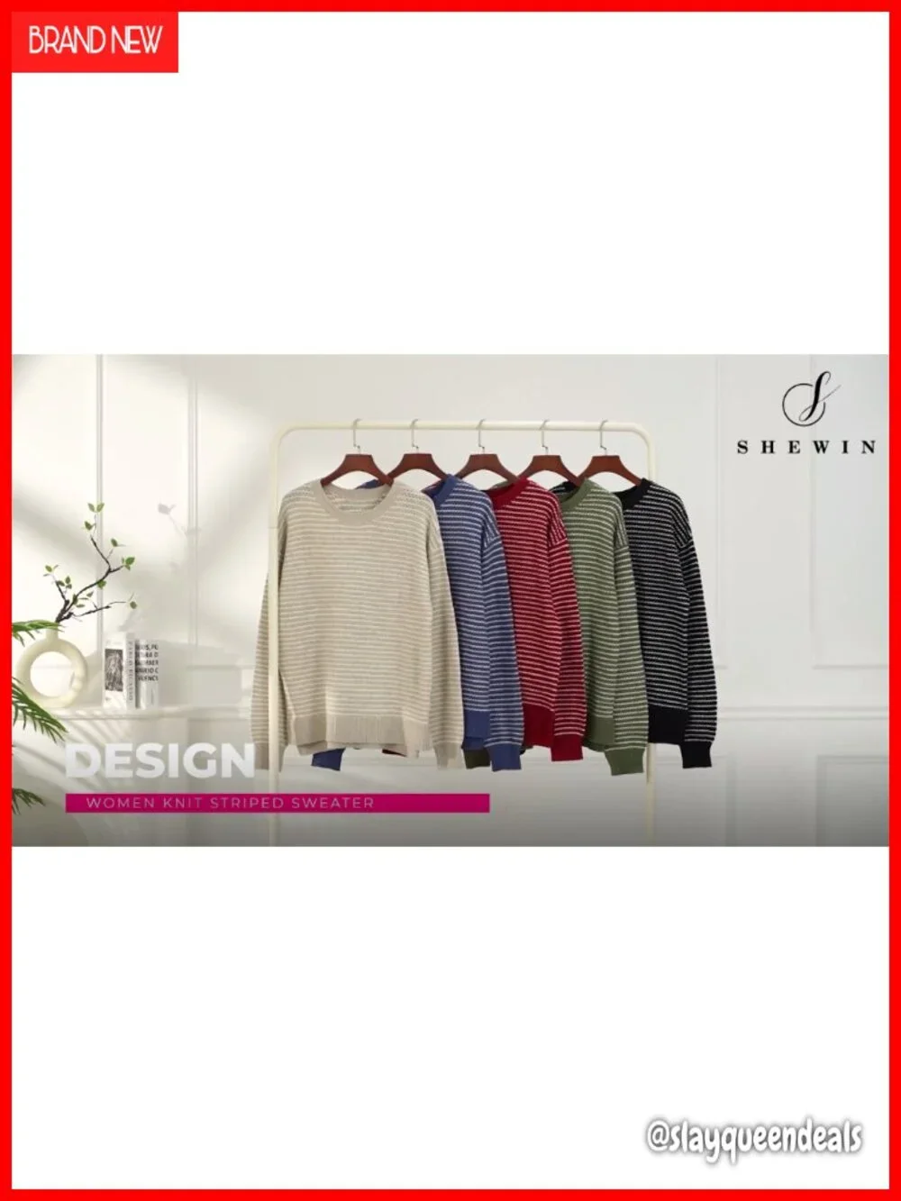 Women's Long Sleeve Crewneck Striped Side Split Pullover Sweater